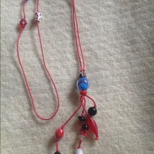 Glass bead and waxed cotton cord necklace